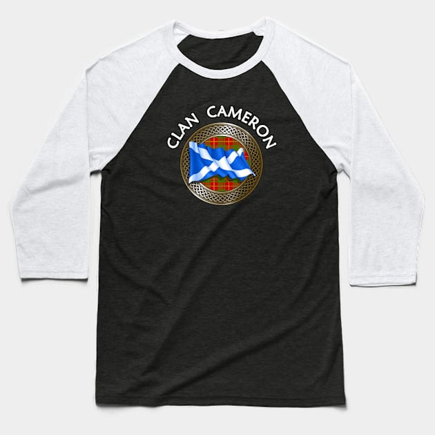 Clan Cameron Crest & Tartan Knot Baseball T-Shirt by Taylor'd Designs